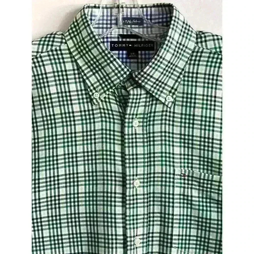 Tommy Hilfiger Vintage 2004 Mens  Sz LRG Green Plaid Cotton Button Down Shirt